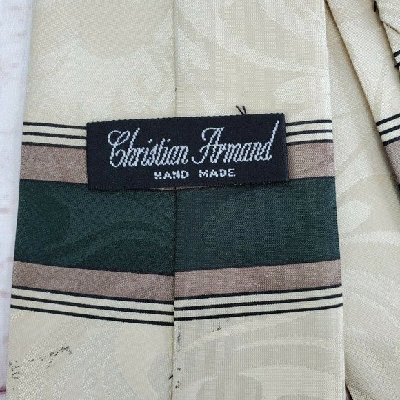 Christian Armand Men's Cream Green Abstract Design Rare Hand Made Necktie - Picture 5 of 12
